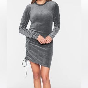Pam & Gela Velour Long Sleeve Gray Shirred Dress Sz L